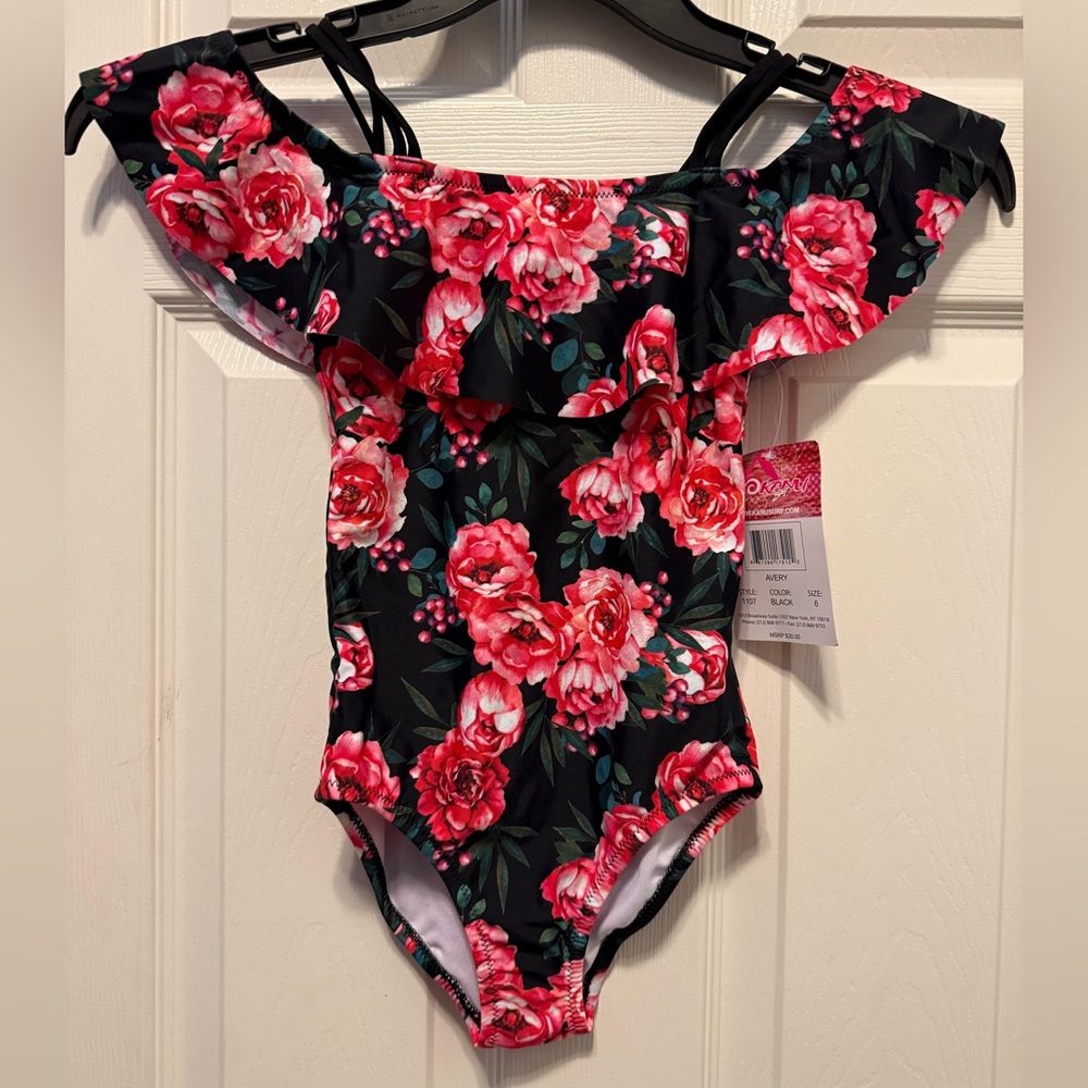Kanu Surf Black and Pink Floral Swimsuit